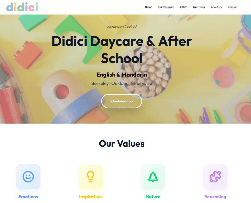 Didici Daycare website homepage
