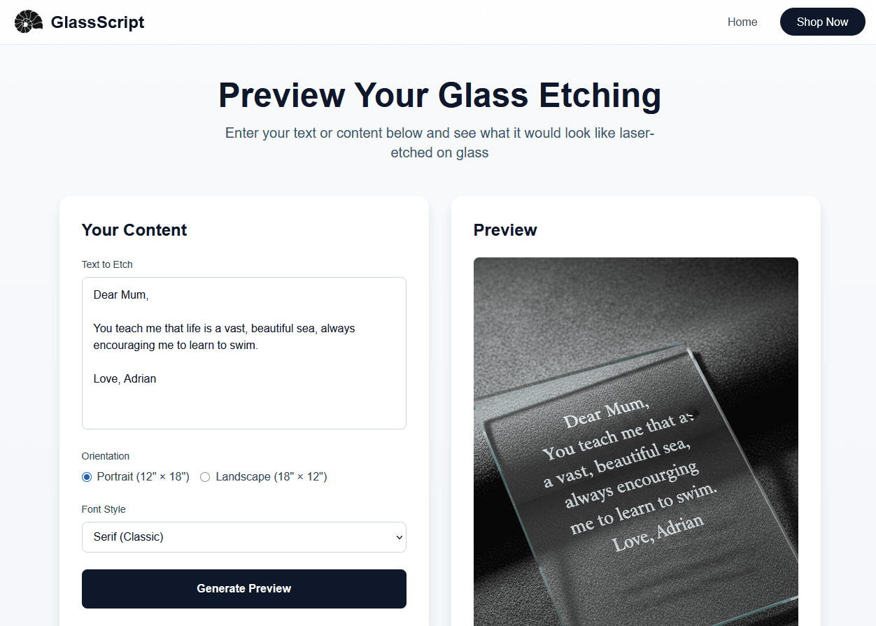 GlassScript glass tablet preview